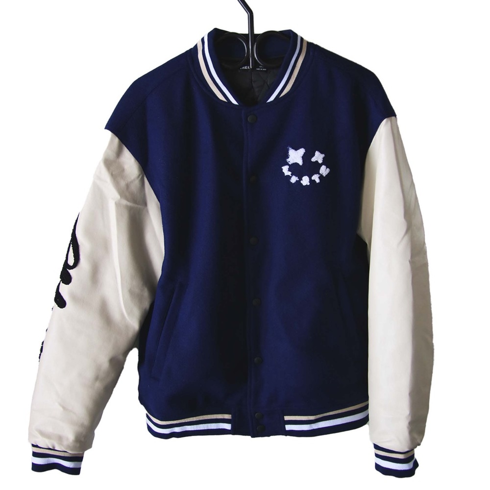 Shein man faux leather sleeves varsity jacket